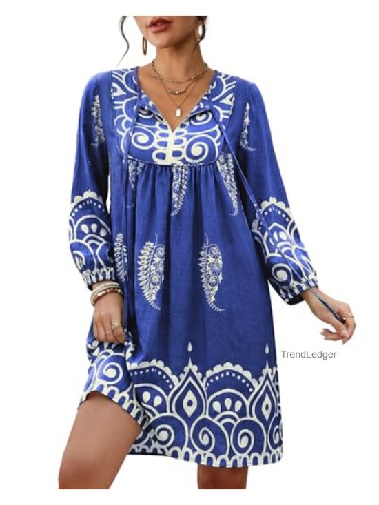 Dresses & Skirts - Womens Summer Casual Dress 3/4 Sleeve Boho Floral V Neck Flowy Sun Dress for
